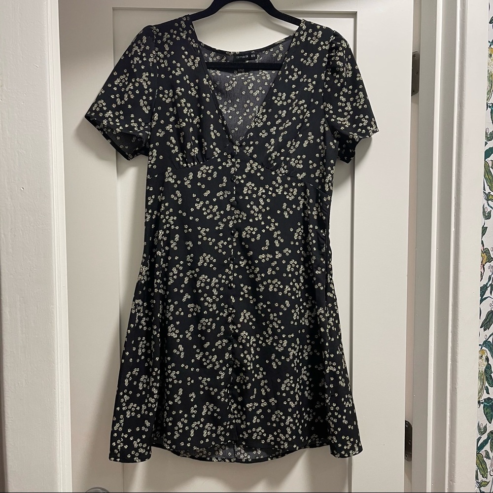 Black floral a-line dress